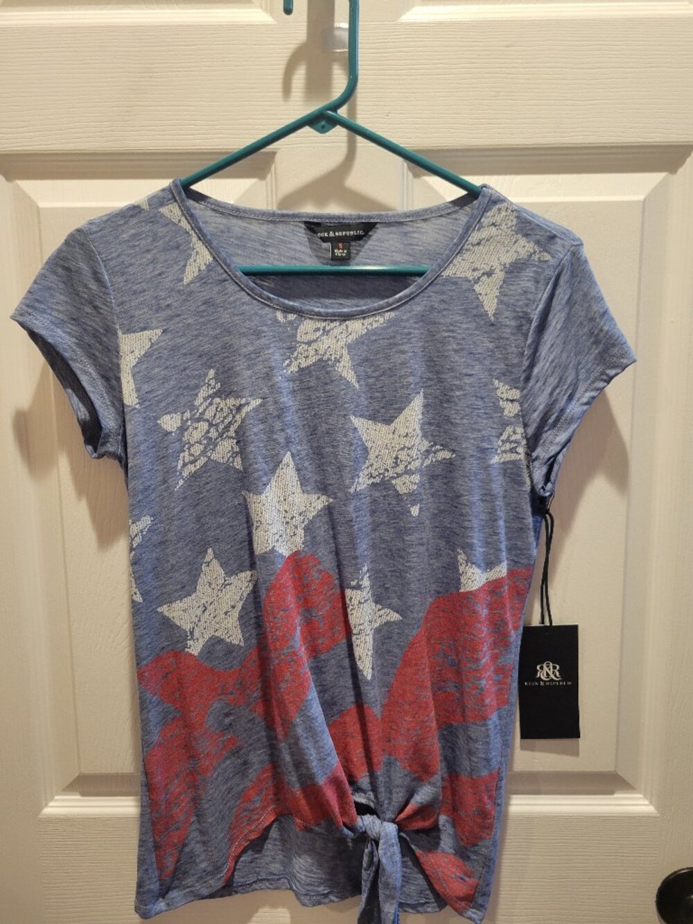 Rock & Republic Woman's Blue Patriotic Stars T Shirt Small New